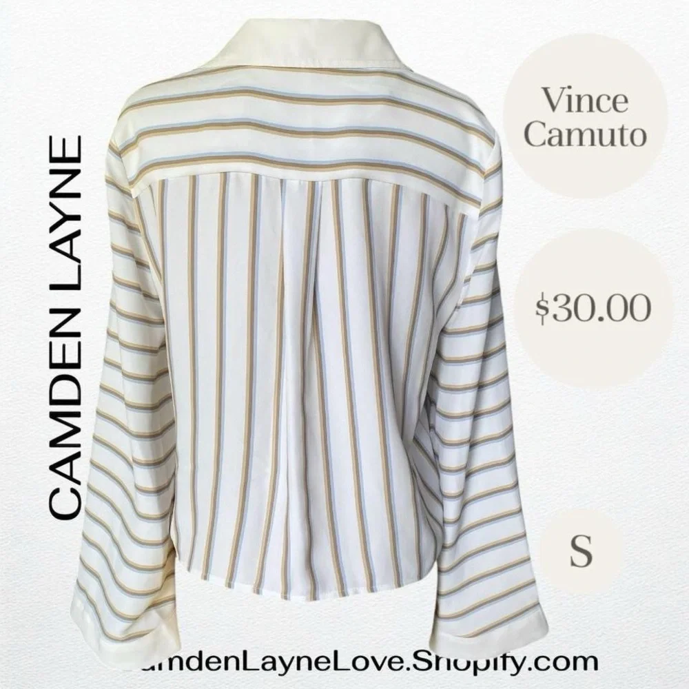 Vince Camuto White Striped Button-Down Shirt - Picture 6 of 8